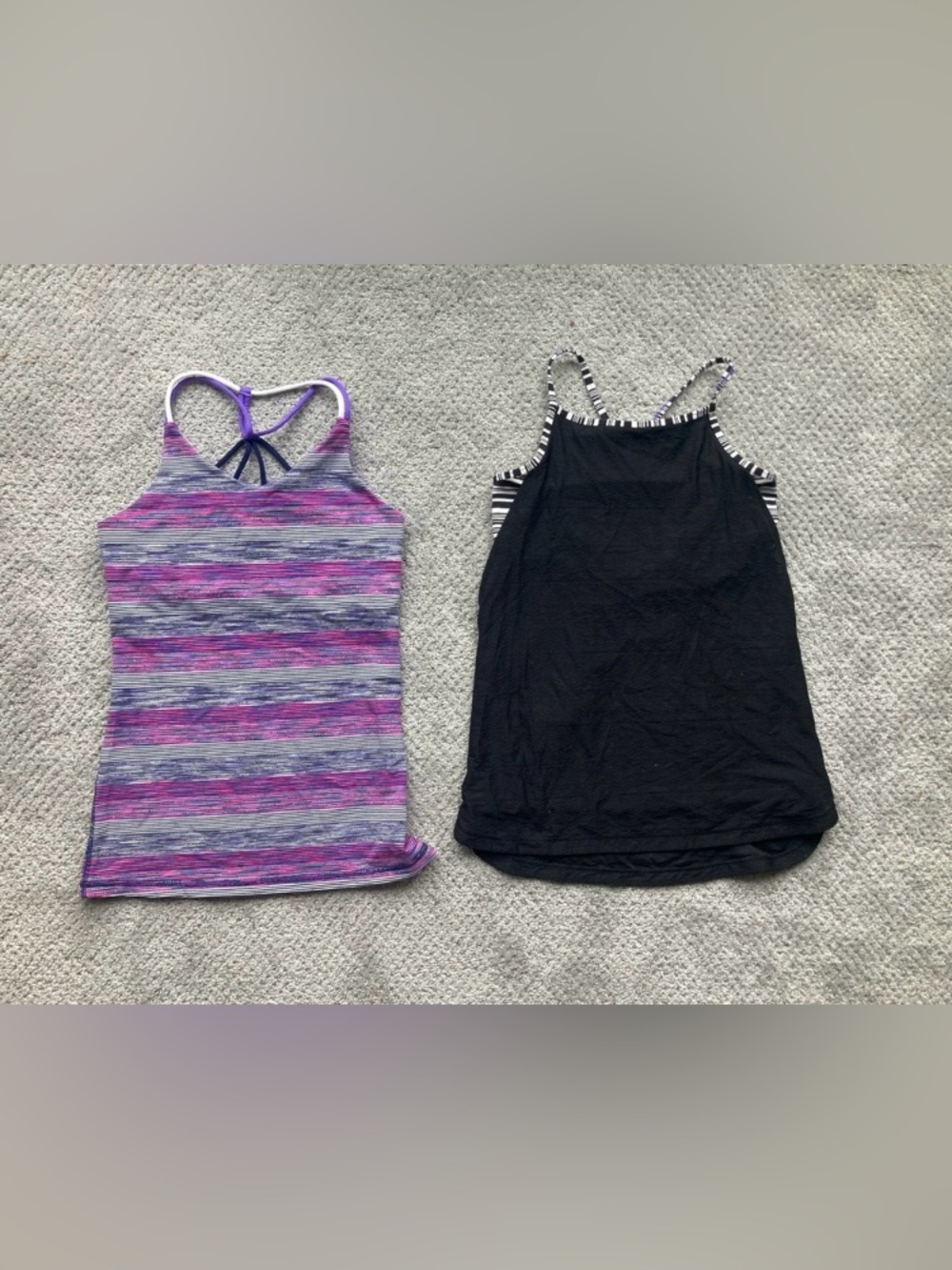 Lululemon Ivivva Athletic Tank Tops Girls Size 14 - Black and Pink Stripes